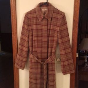 J Crew Long Wool Belted Plaid Coat lightweight